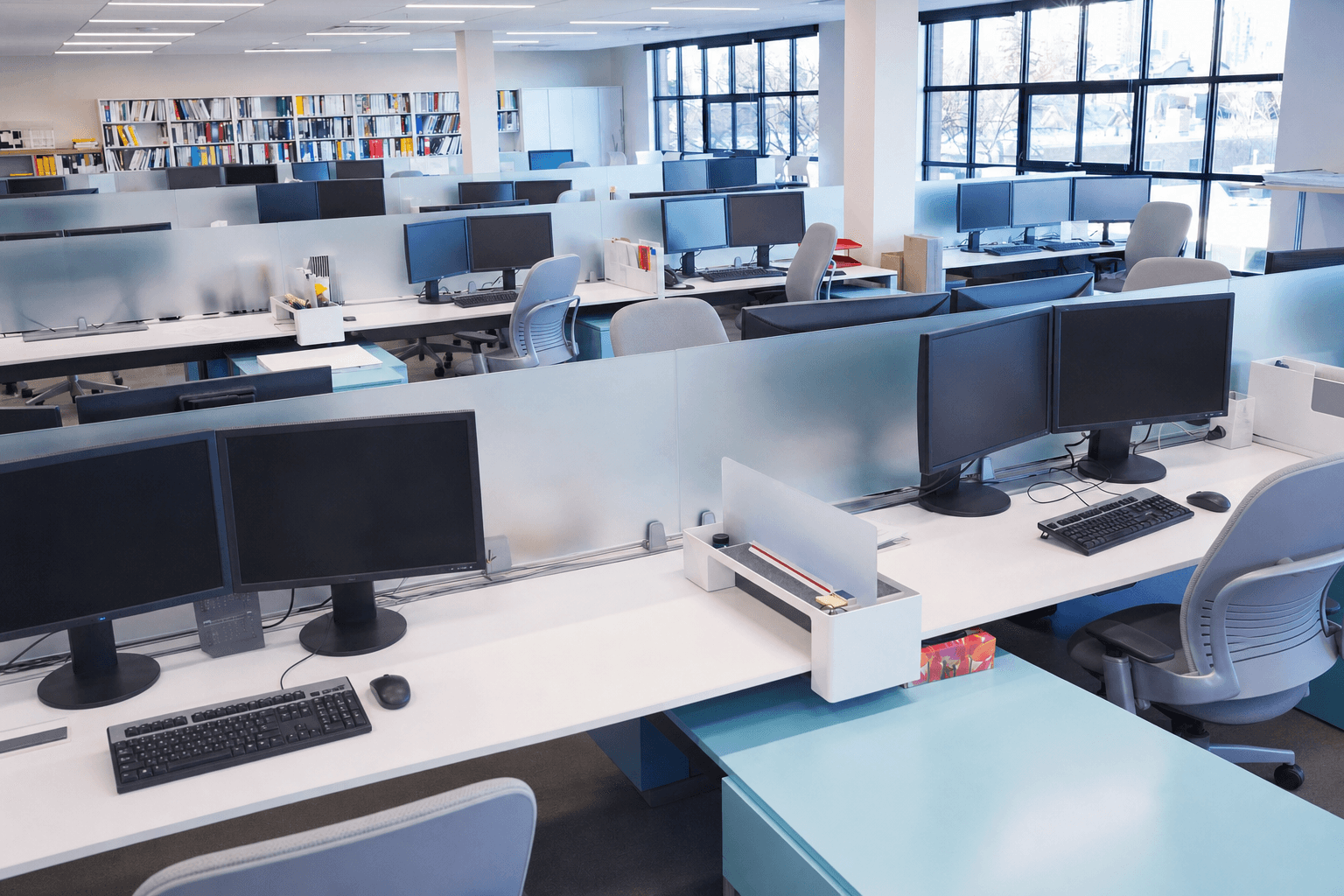 Empty office workstations