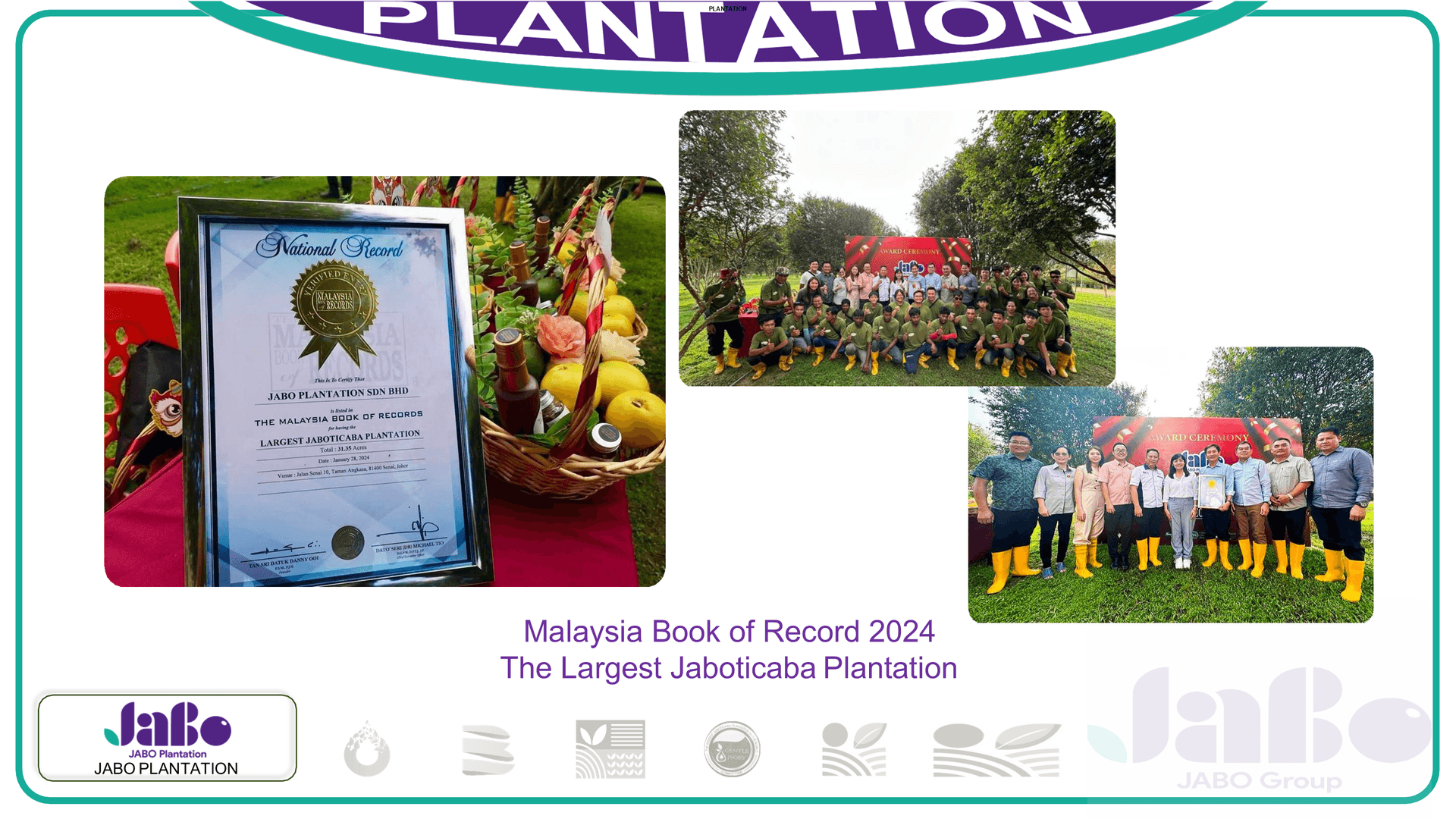 Malaysia Book of Records recognition for JABO Plantation in 2024