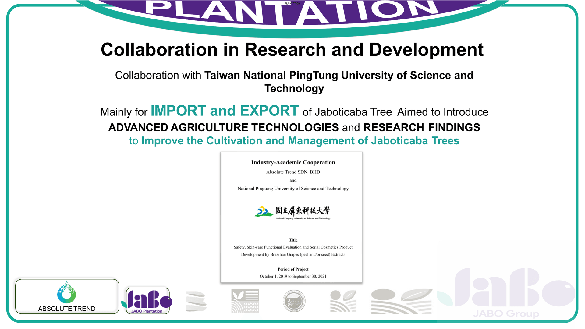 JABO Plantation research and development collaboration